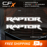 2 x FORD RAPTOR RANGER 560mm x 90mm Vinyl Stickers Decal For Car/Ute/Caravan